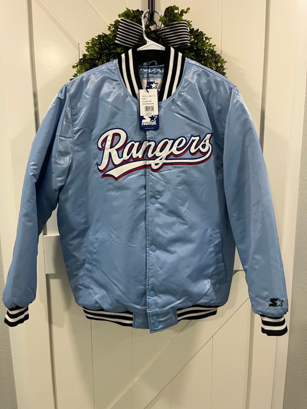 Starter Texas Rangers Light Blue Satin Jacket Size L